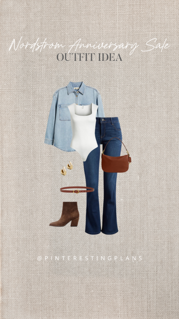 denim button up and denim jeans fall western outfit idea from nordstrom anniversary sale 2024