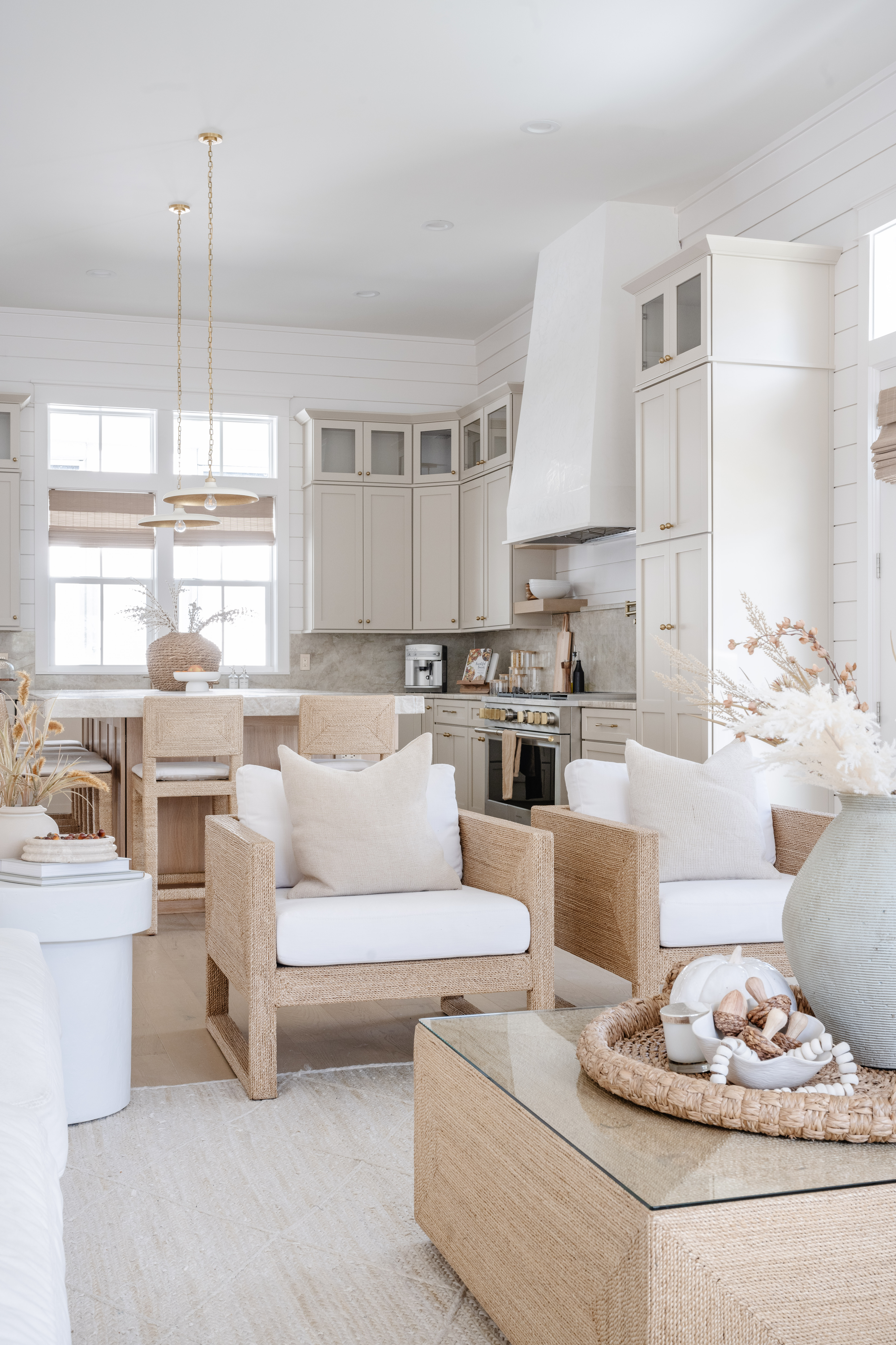 modern coastal kitchen and living room