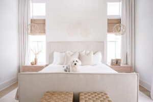 modern neutral primary bedroom with texture