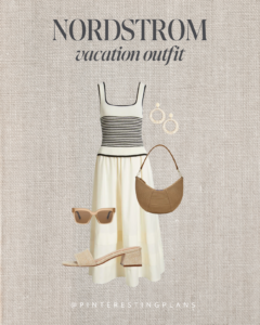 Cream and black stripe maxi sundress perfect for a beach resort dinner outfit.