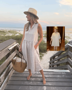 Frank and Eileen coastal polished Daphne midi collared linen dress.