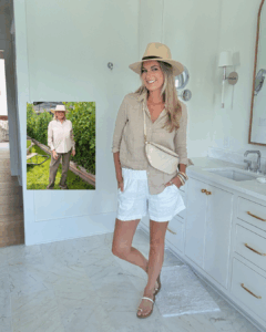 Neutral 100% organic linen outfit from Quince inspired by Martha Stewart.