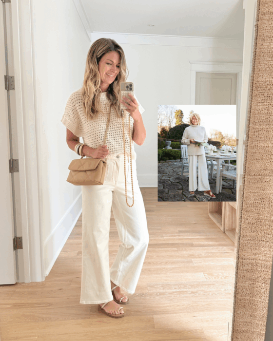 Cute neutral everyday outfit for over 40 women inspired by Martha Stewart.