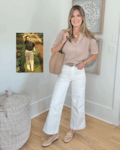 Polished everyday casual outfit inspired by Martha Stewart style.